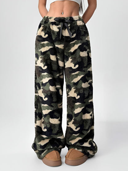 Casual Leopard Print Elastic Waist Wide Leg Pants