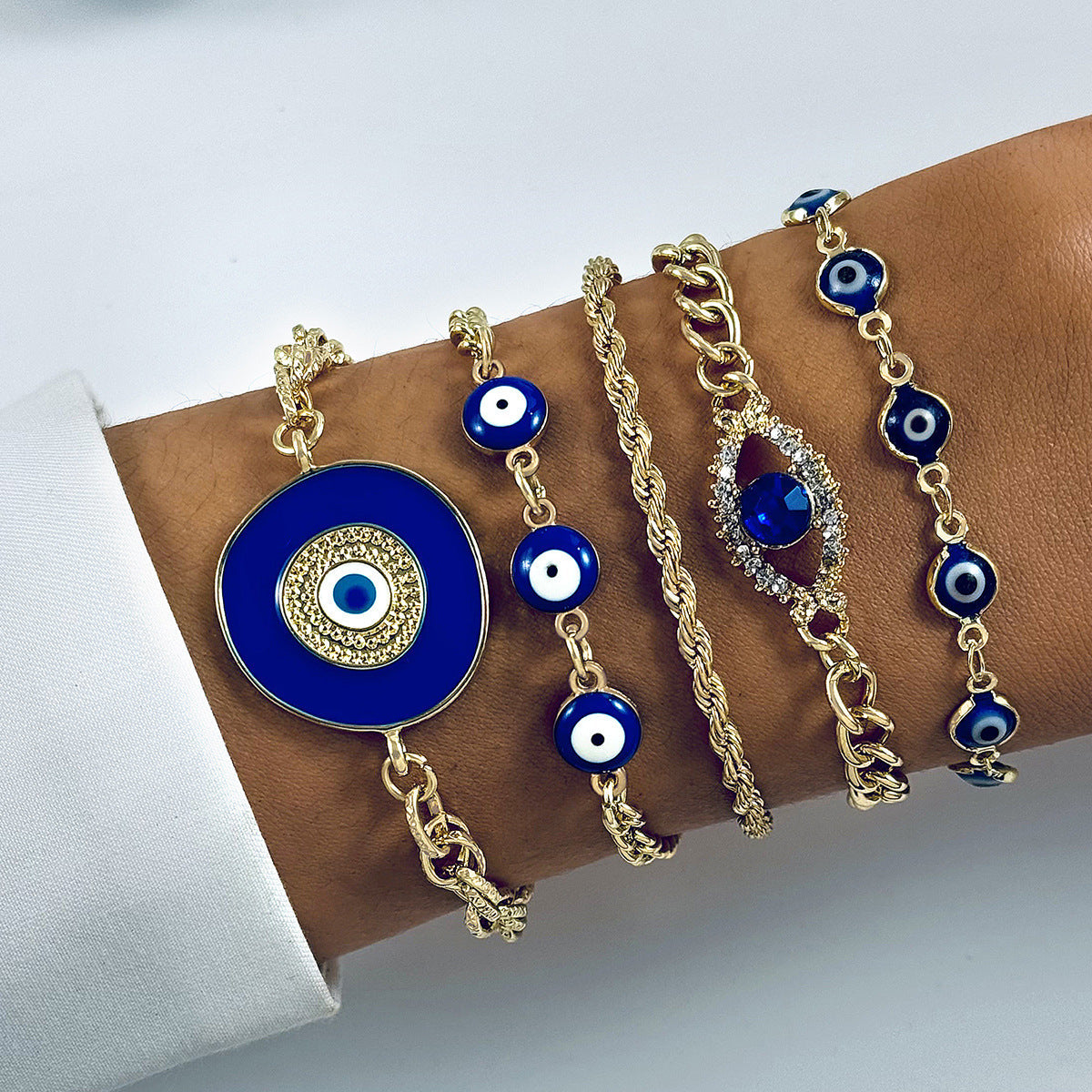 Bohemian Evil Eye Bracelets Set With Rhinestones