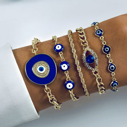 Bohemian Evil Eye Bracelets Set With Rhinestones