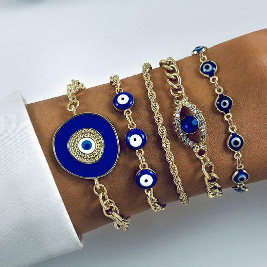 Bohemian Evil Eye Bracelets Set With Rhinestones