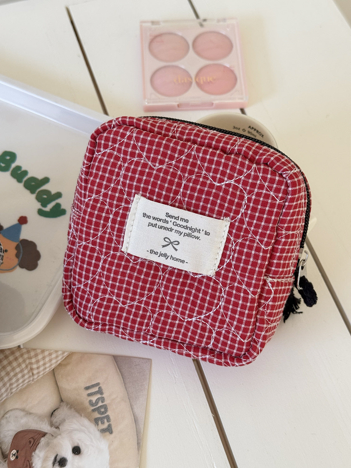 Color Block Heart Plaid Quilted Makeup Bag