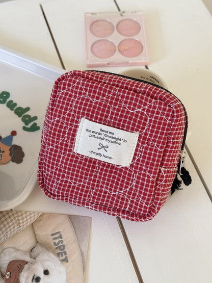 Color Block Heart Plaid Quilted Makeup Bag