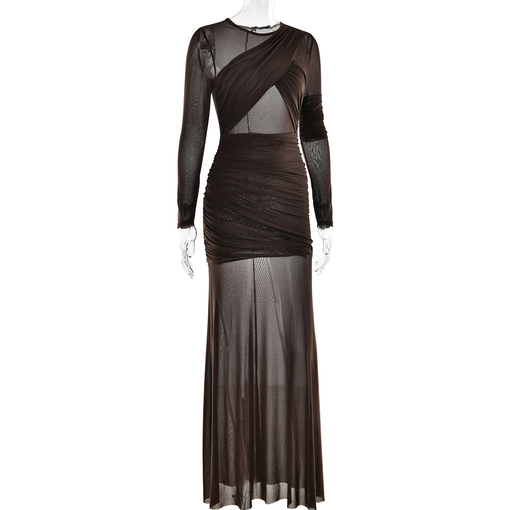 Sexy Long Sleeve Sheer Mesh Maxi Dress