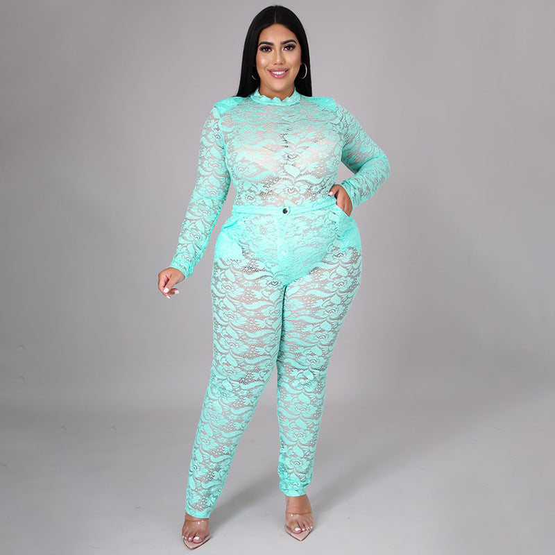 Sheer Lace 2-Piece Set Sexy Nightclub Outfit For Women