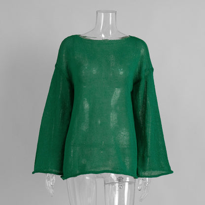 Hollow Knit T-Shirt with Flared Sleeves