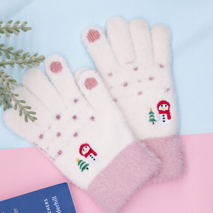 Winter Touchscreen Knit Gloves Cute Snowman Design Warm and Cozy