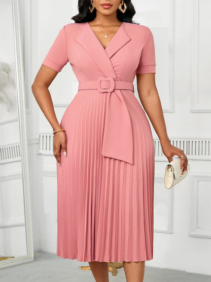 Elegant High-Waisted A-Line Dress With V-Neck