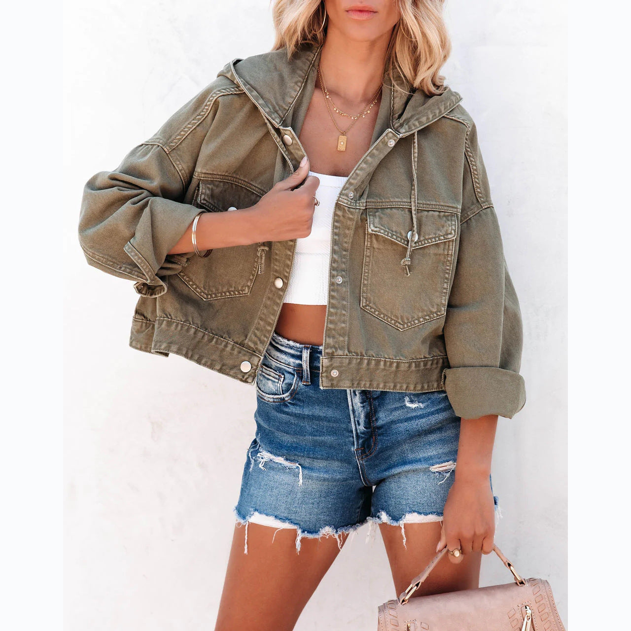 Trendy Casual Hoodie Denim Jacket for Women
