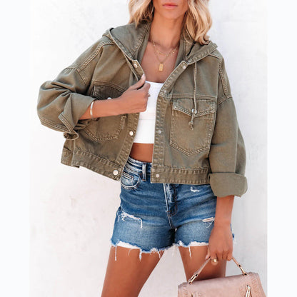 Trendy Casual Hoodie Denim Jacket for Women