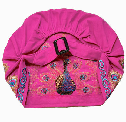 National Style Embroidered Thin Cotton And Linen Hat Women'S Hat Peacock Embroidered Hat Tie Scarf Hat
