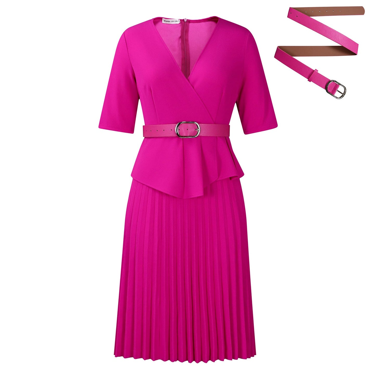Elegant A-Line V-Neck Dress With Belt
