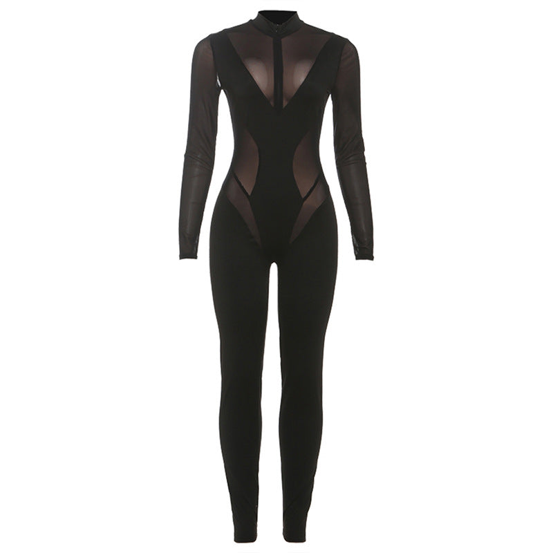 Sheer Mesh Long Sleeve Bodysuit For Women