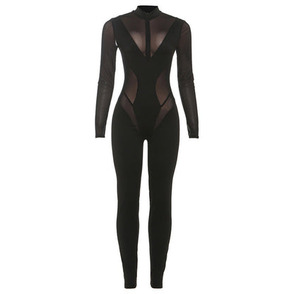 Sheer Mesh Long Sleeve Bodysuit For Women