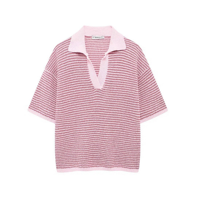 Casual Knit Collared Top and Shorts Set