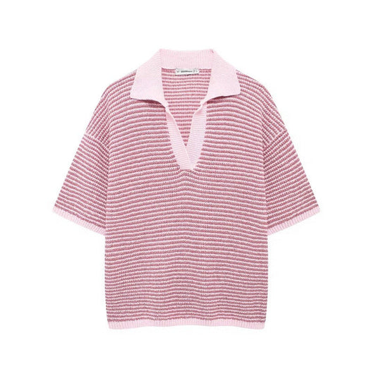 Casual Knit Collared Top and Shorts Set