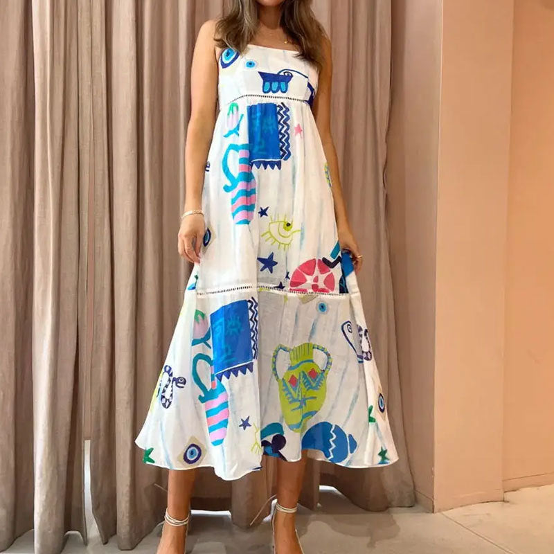 Floral Print Maxi Dress with High Waist for Casual Wear