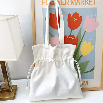 Simple Drawstring Canvas Shoulder Bag for Women