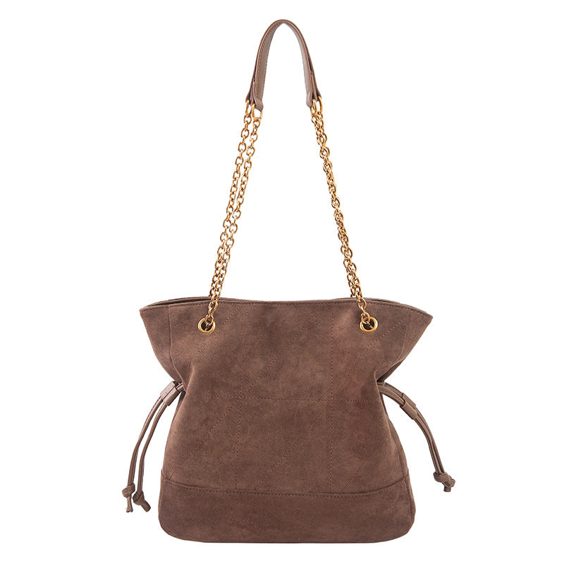 Retro Suede Tote Bag With Chain Strap Stylish Casual Shoulder Bag