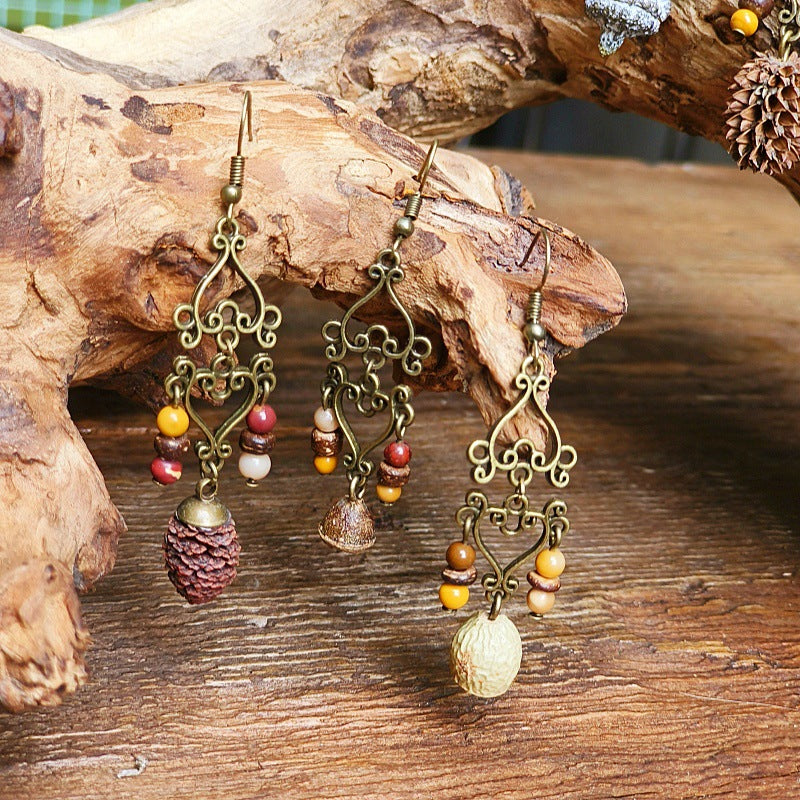 Vintage Style Bohemian-Inspired Dried Fruit Beaded Earrings