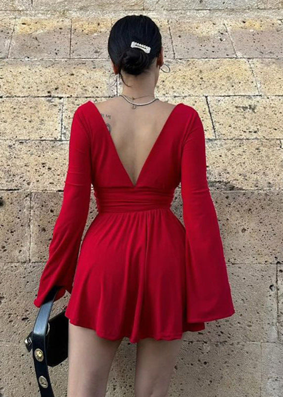 Long Sleeve Wrap Mini Dress Soft Breathable Fabric