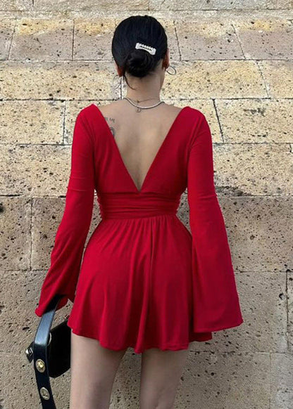 Long Sleeve Wrap Mini Dress Soft Breathable Fabric