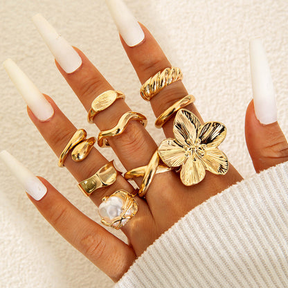 Floral Design Liquid Lava Opening Ring Set Fashionable Casual Jewelry