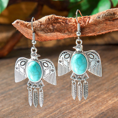 Bohemian Style Turquoise Earrings Set Oval Tassel Dangle Jewelry