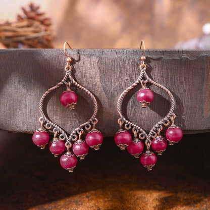 Vintage Chandelier Tassel Earrings Red Unique Elegant Statement Jewelry