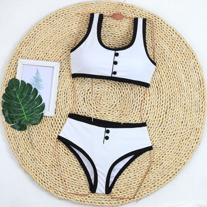 Color Block Button Down Bikini Sexy Swimwear
