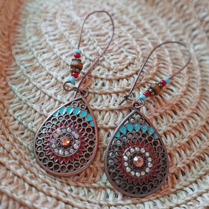 New National Style Personality Retro Hollowed Out Carved Oil Drop Exaggerated Earrings