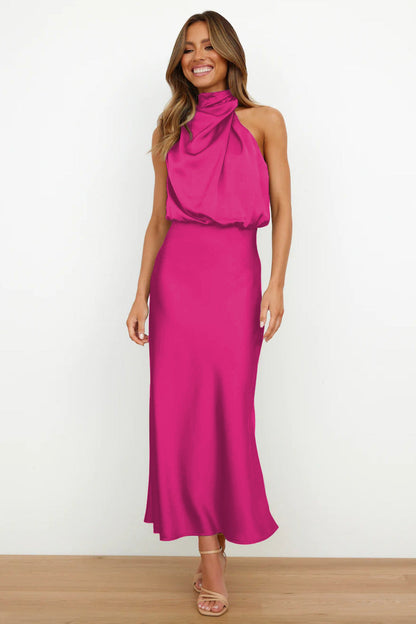 Elegant Satin Halter Dress for Women - High-End Evening Gown
