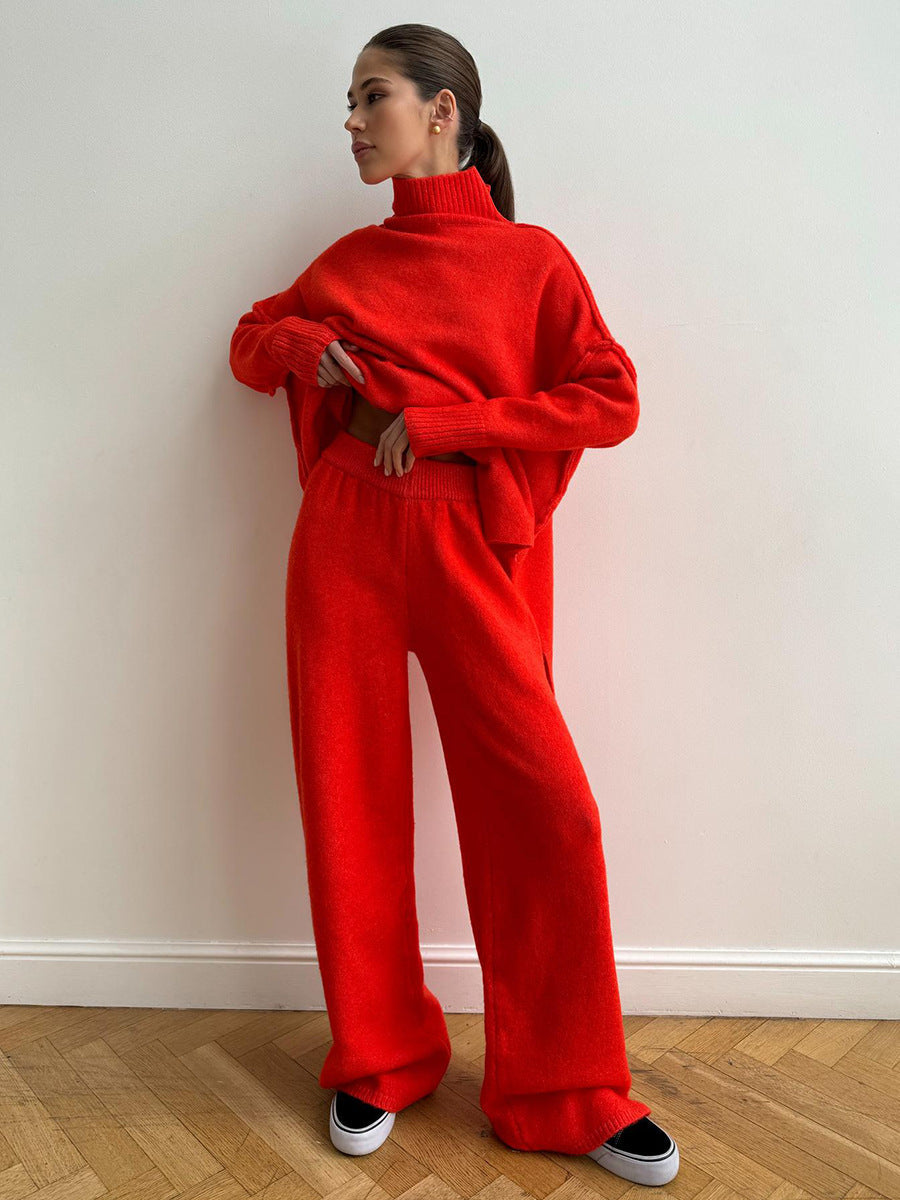 Loose High Collar Knit Sets