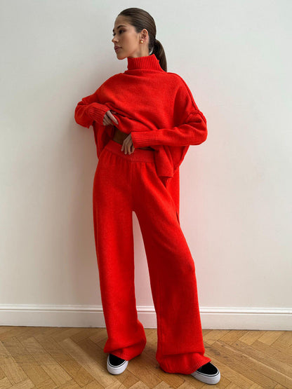 Loose High Collar Knit Sets