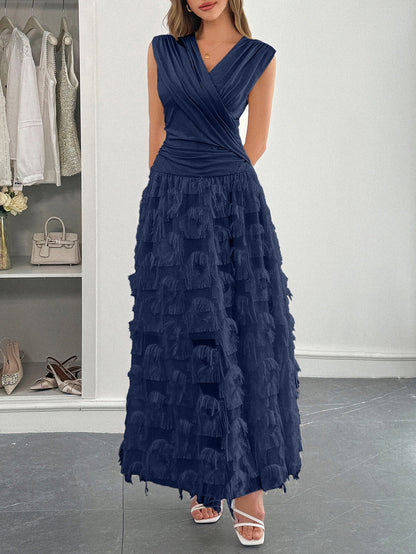 Elegant A-Line Maxi Dress Casual Polyester V Neck Dress