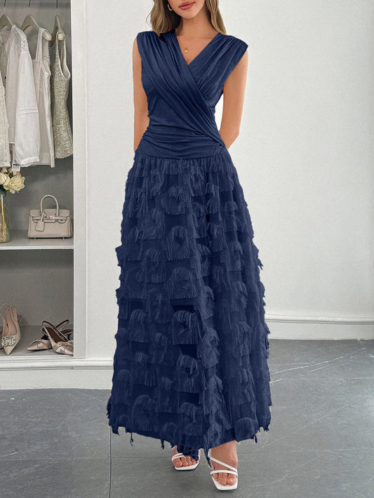 Elegant A-Line Maxi Dress Casual Polyester V Neck Dress
