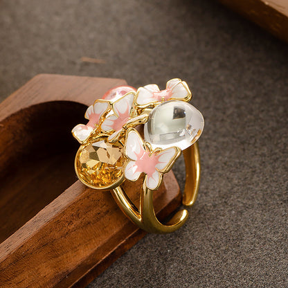 Elegant Floral Adjustable Open Ring With Zirconium For Women