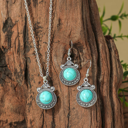 Bohemian Geometric Earrings and Necklace Set with Turquoise Accents