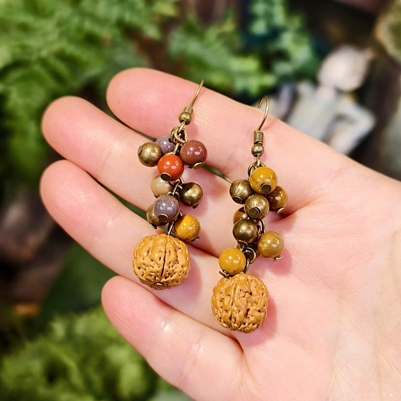 Vintage Botanical Wood Hoop Earrings - Handcrafted Nature-Inspired Designs