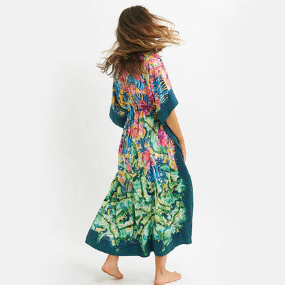Positioning Print Beach Blouse Gown Style Resort Sunscreen Shirt Sexy Bikini Blouse