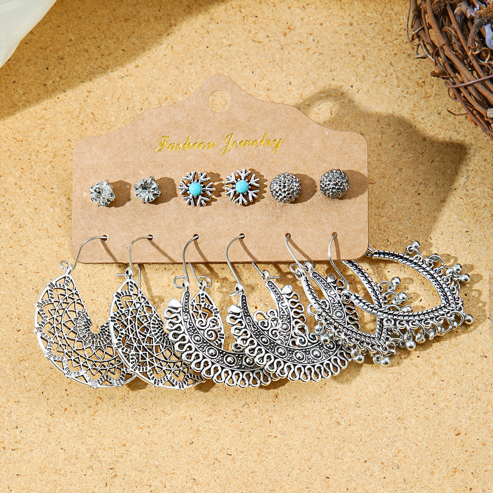 Bohemian Style Metal Earrings with Tassels and Geometric Shapes