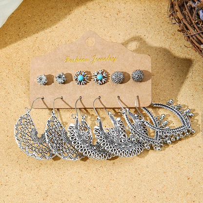 Bohemian Style Metal Earrings with Tassels and Geometric Shapes