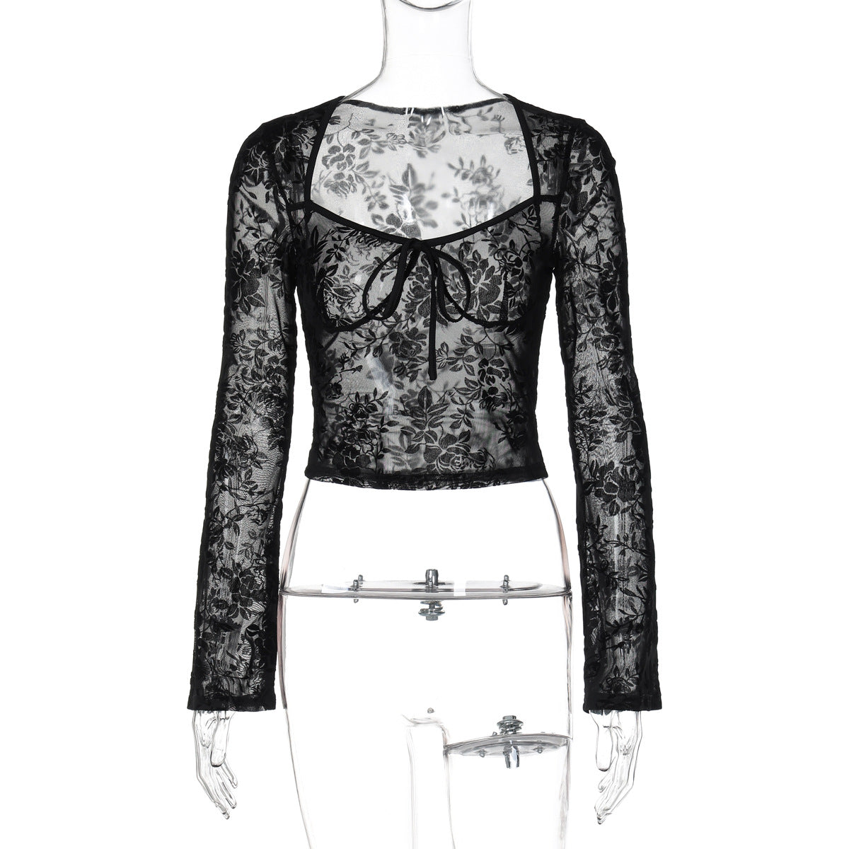 Fashionable Sheer Mesh Long Sleeve T-Shirt for Women