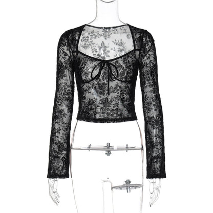 Fashionable Sheer Mesh Long Sleeve T-Shirt for Women