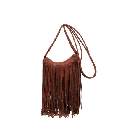 Vintage Suede Fringe Crossbody Bag Stylish PU Leather Shoulder Bag
