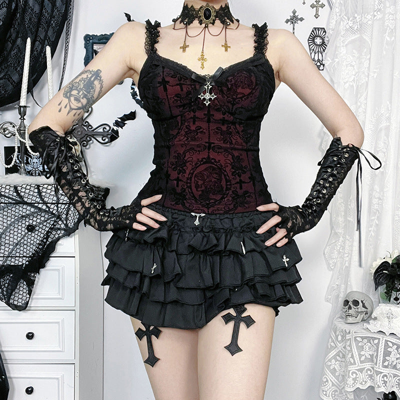 Dark Gothic Style Lace Cami Top Sexy Slim Fit Tank Top