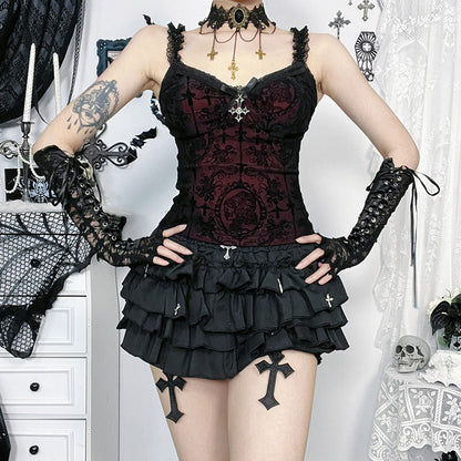 Dark Gothic Style Lace Cami Top Sexy Slim Fit Tank Top