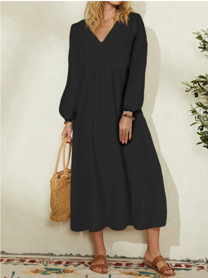 Fashion Women'S Cotton Loose Lantern Sleeve Dress