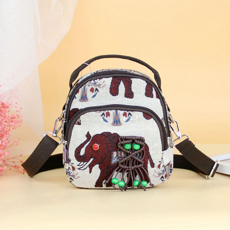 Small Fresh Cotton And Hemp Straddle Bag Literary And Antique Style Retro Handwoven Elephant Straddle Bag Small Straddle Bag