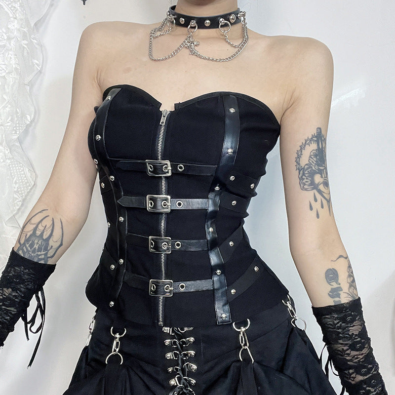 Sexy Ribbed Bandeau Top with Buckle Detail