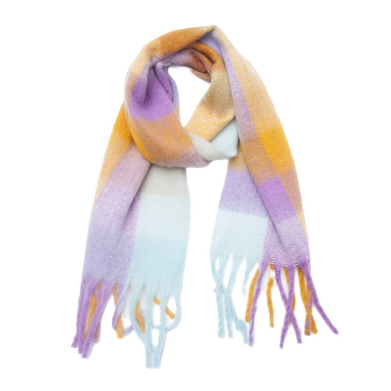 Contrast Color Plaid Tassel Scarves